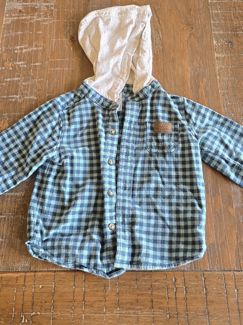 Carter's Blue Plaid Hooded Button-Up Shirt for Kids